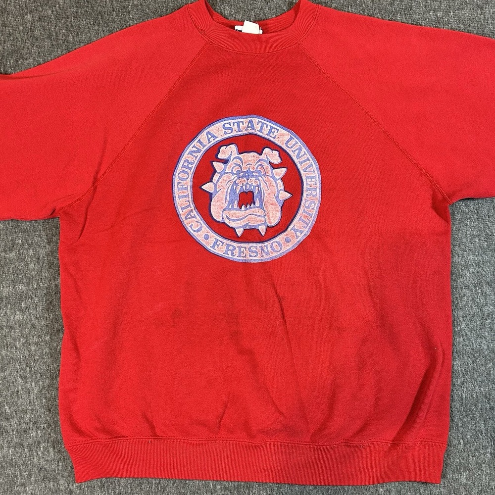 Vintage 90s Fresno State University Bulldogs Sweatshirt Size Large Red Tultex